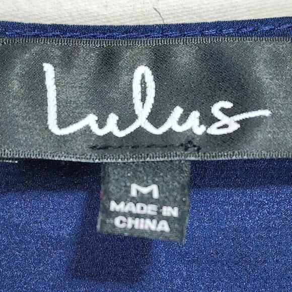 Lulus Navy Blue Wrap Blouse with Buckle Detail Women’s Size Medium - Picture 4 of 8